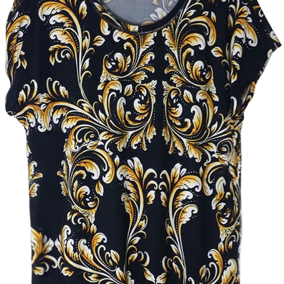 Cap Sleeve Designer "Status" Print w Lace trim - Picture 4 of 4